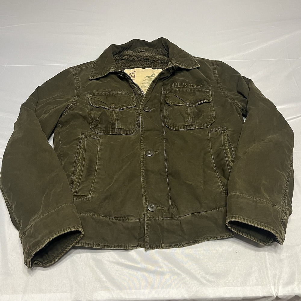 Y2K Hollister Sentinel Jacket Men's S Olive Green Utility Canvas Sherpa Lined